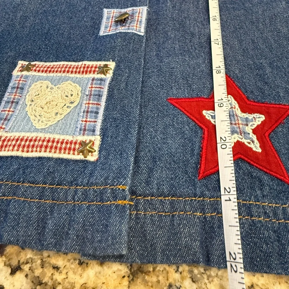 Koret vintage cotton denim patchwork embroidered short sleeve shirt SZ SM - Picture 10 of 12